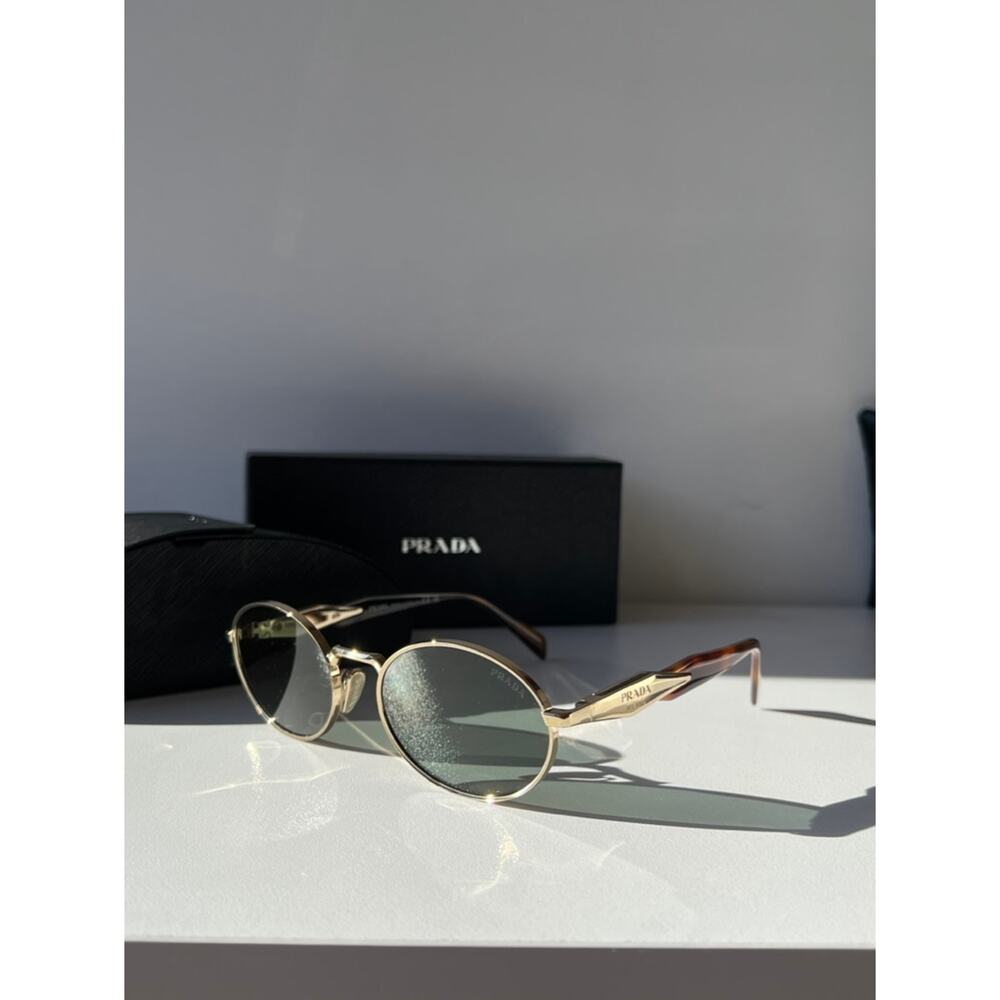 NEW Prada PR65ZS Oval Sunglasses in Gold Green - Picture 4 of 10